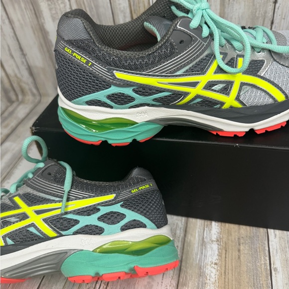 Asics Women Gel-Pulse 7 T5F6Q Gray Yellow Mint Running Sneakers Size 7 - Picture 3 of 9